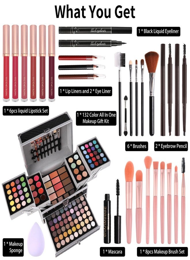CHARMCODE Makeup Gift Set For Women Girls, All in One Full Makeup Kit with Eyeshadow, Lip Gloss, Concealer, Blush, Contour, Highlighter Brushes Liquid Lipsticks Eyebrow Pen Mascara Eyeliner Pencil (Black Set) - Image 2